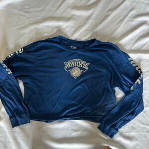 New Era New York Knicks Long Sleeve Shirt Women’s Blue Cropped Tee Size 2XL